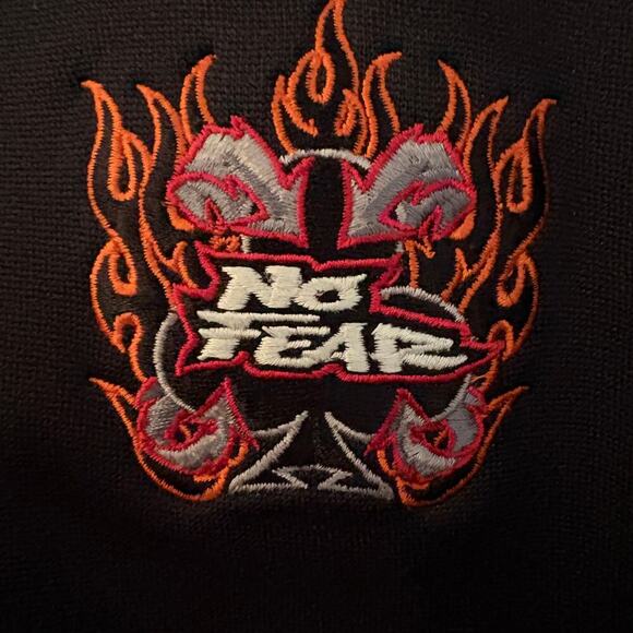 Vintage NO FEAR Y2K Hoodie Men's XL -XXL Black Red lining  Skater Grunge Flames - Picture 1 of 7